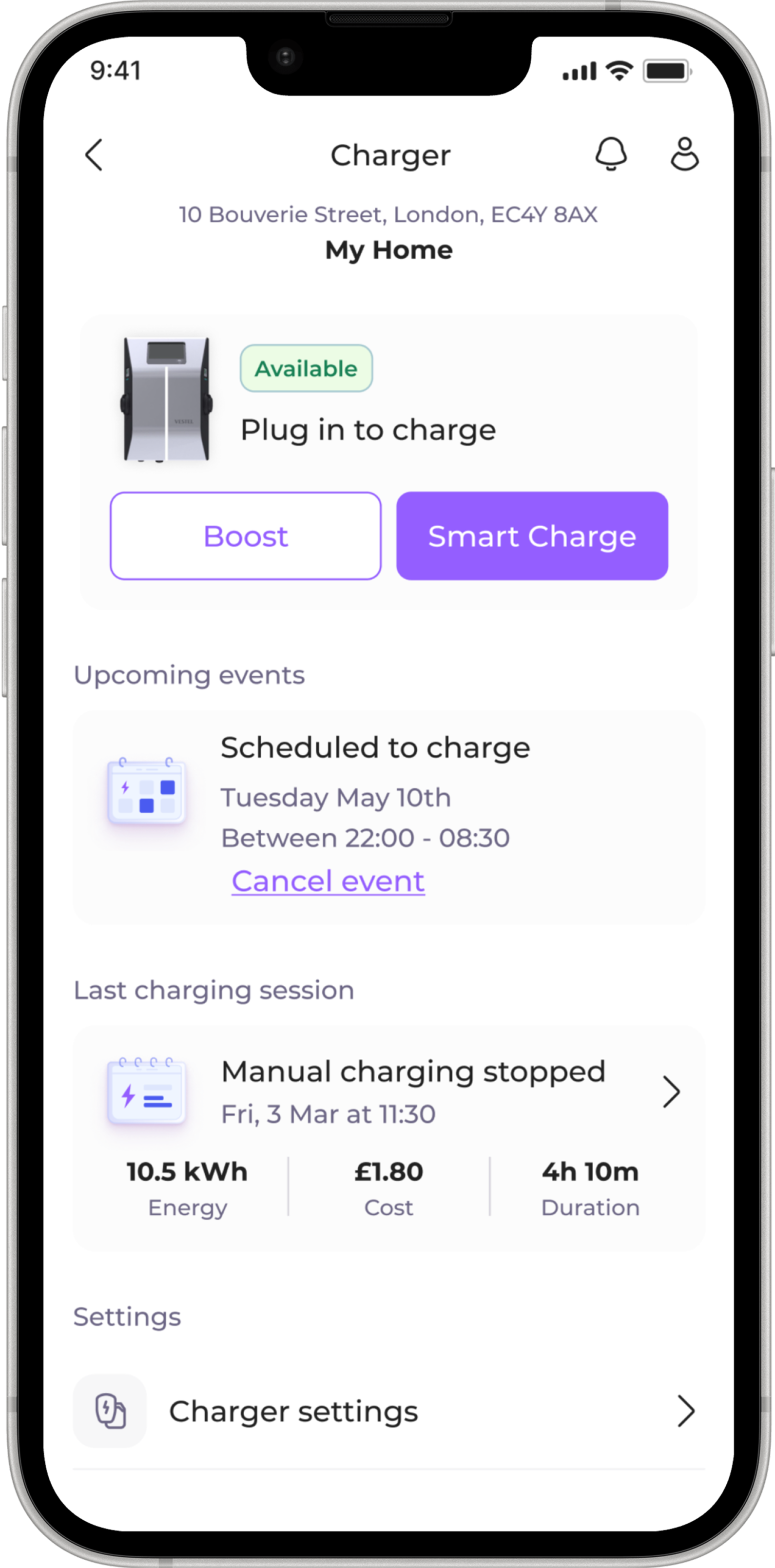 Electric Miles charger screen