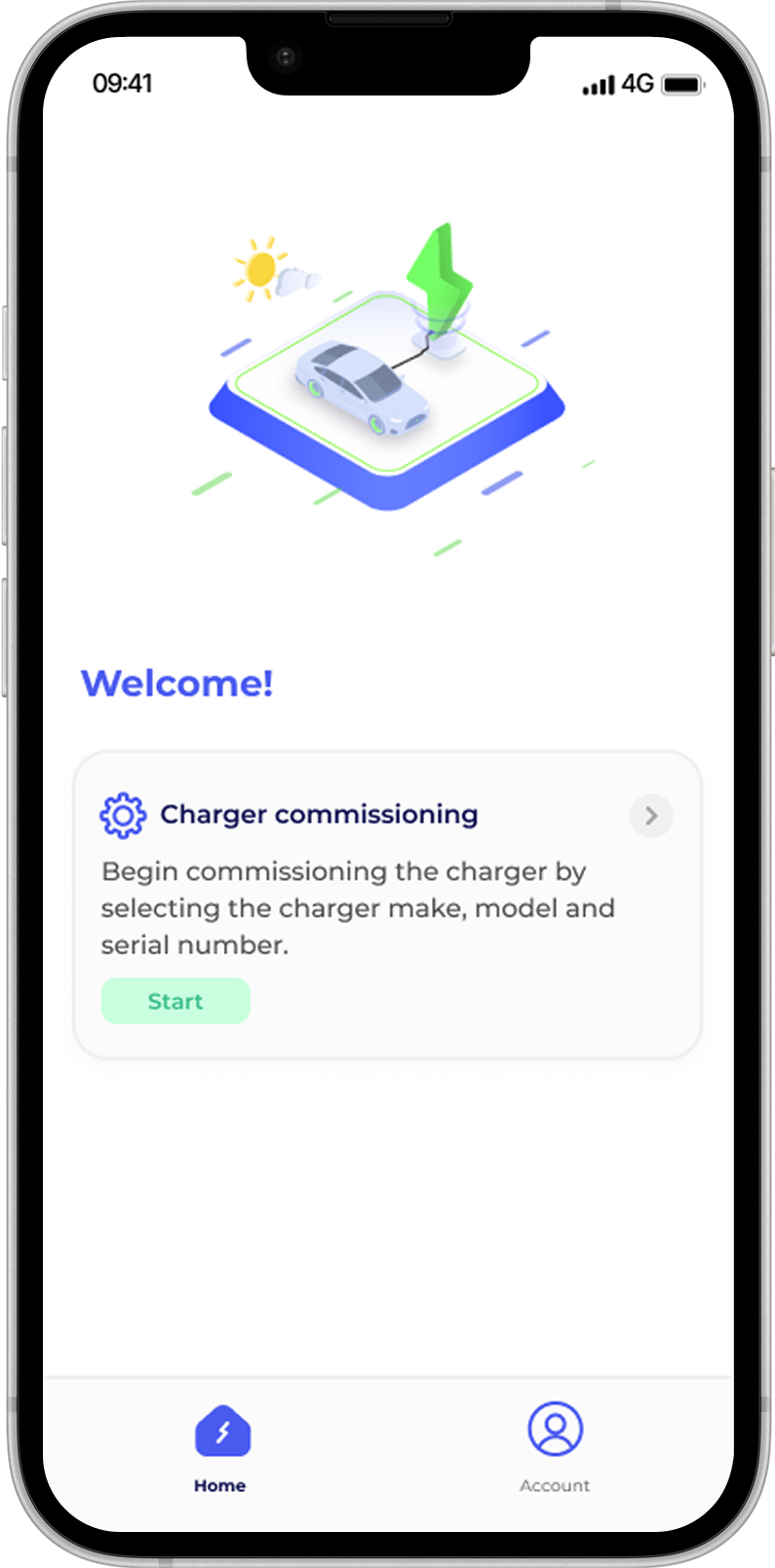 Installer Miles charger setup and connection screen